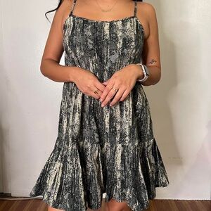 Urban Outfitters Black and Cream Printed Spaghetti Strap Mini Dress